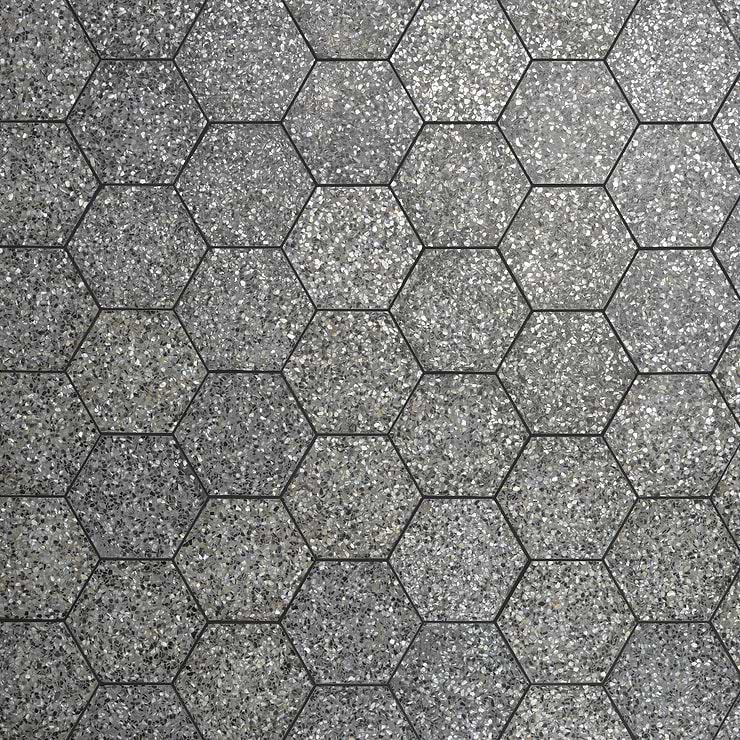 Reef Gray 8" Hexagon Polished Pearl Terrazzo Tile