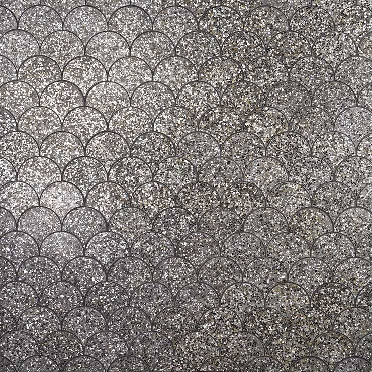 Reef Gray 5" Fishscale Polished Pearl Terrazzo Mosaic Tile