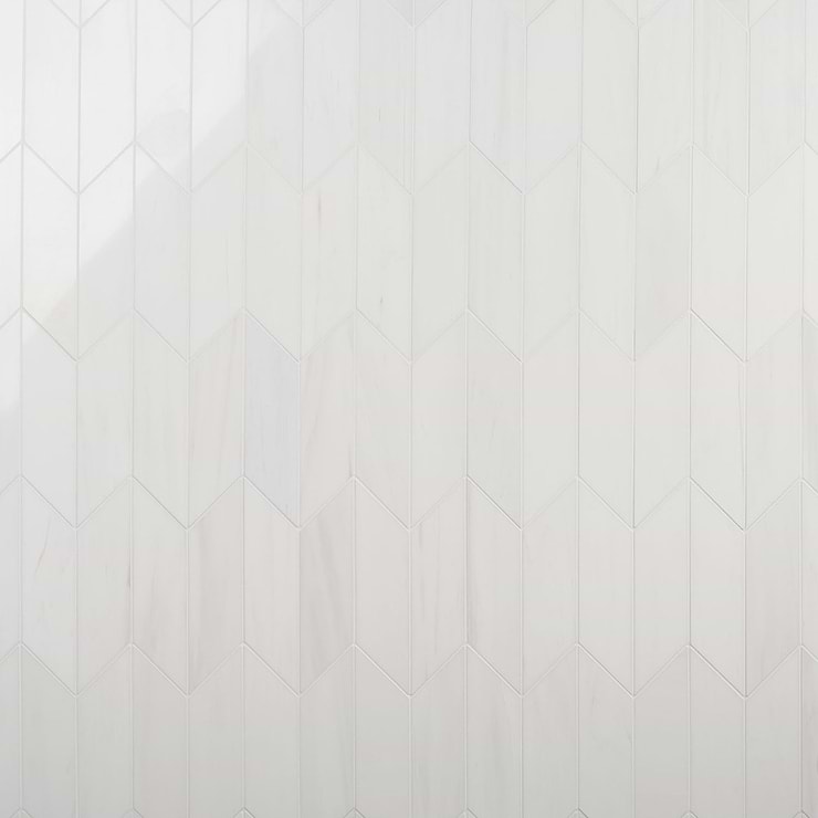 Bianco Dolomite White 3x12 Chevron Premium Polished Marble Tile