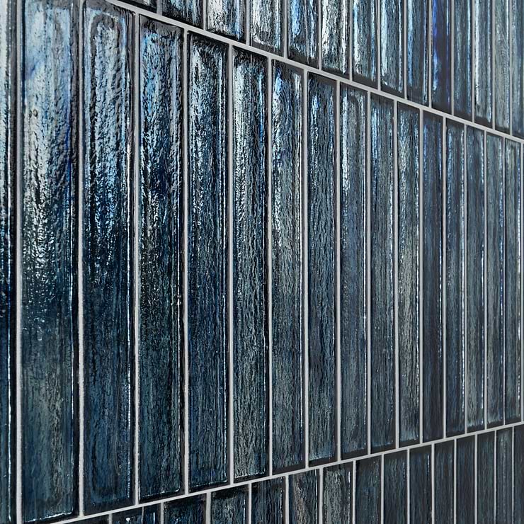 Komorebi Brick Jet Stream Blue 2x12 Polished Glass Subway Tile