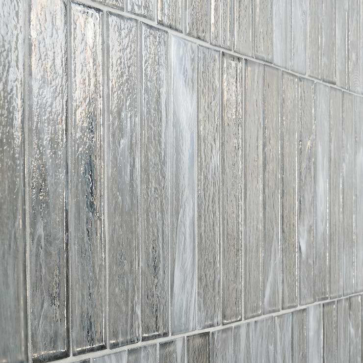 Komorebi Brick Mineral Ice Gray 2x12 Polished Glass Subway Tile