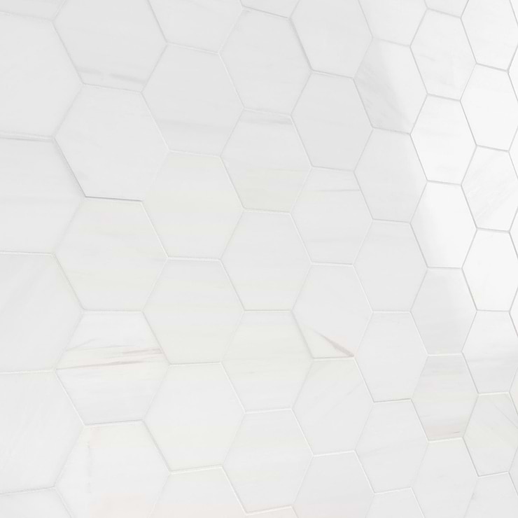 Bianco Dolomite White 4" Hexagon Premium Polished Marble Mosaic Tile