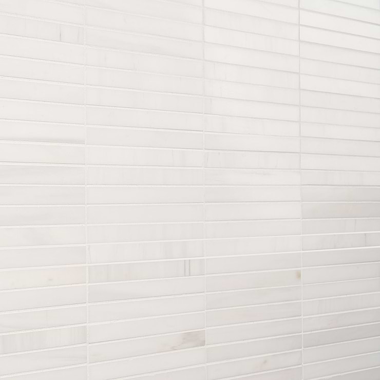 Bianco Dolomite White 1x6 Stacked Premium Polished Marble Mosaic Tile