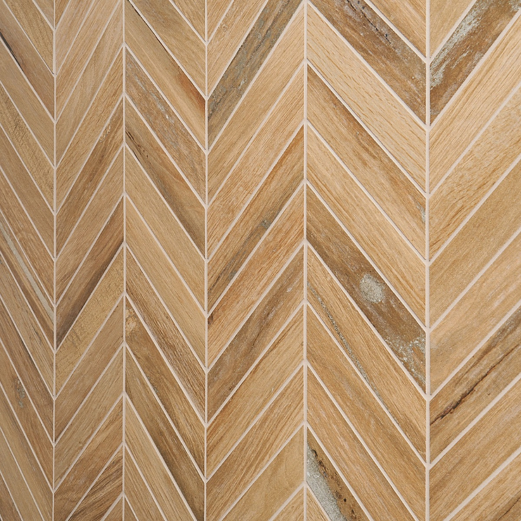 Eternal Chevron Birch Matte Porcelain Wood Look Mosaic Tile