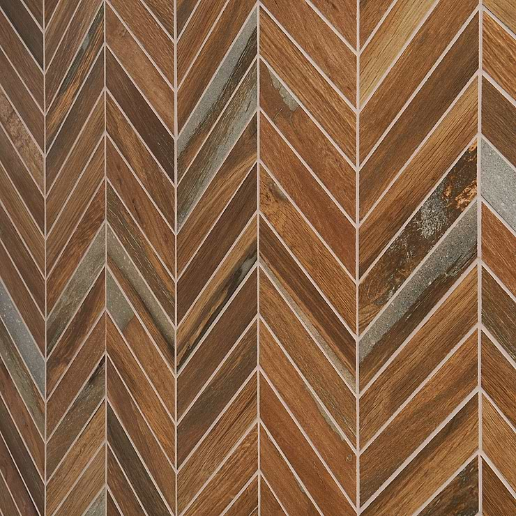 Eternal Chevron Oak Matte Porcelain Wood Look Mosaic Tile