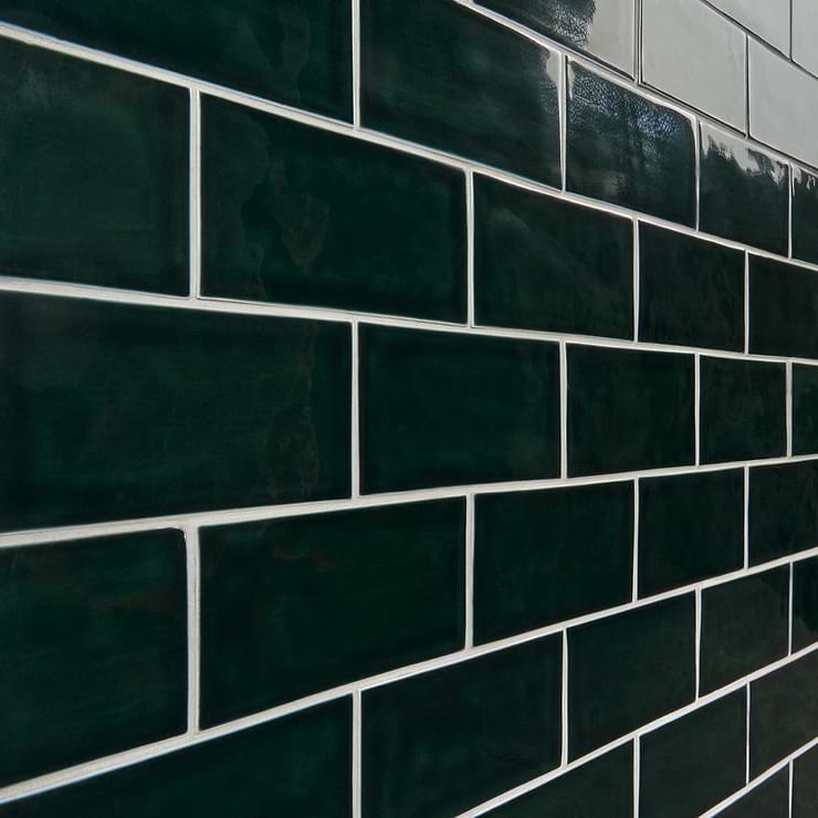 Nabi Subway Midnight Blue Green 4.5x9 Crackled Glossy Glass Tile