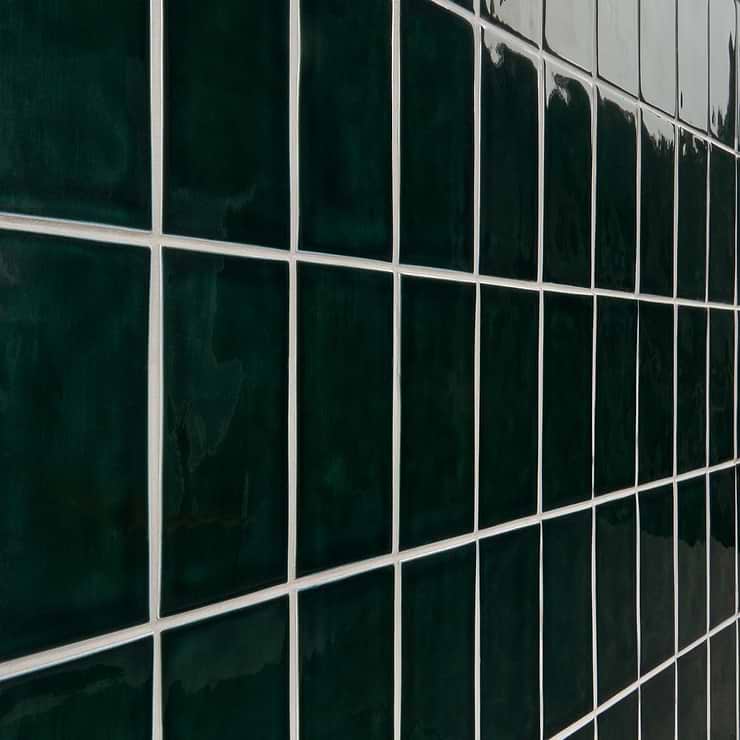 Nabi Subway Midnight Blue Green 4.5x9 Crackled Glossy Glass Tile