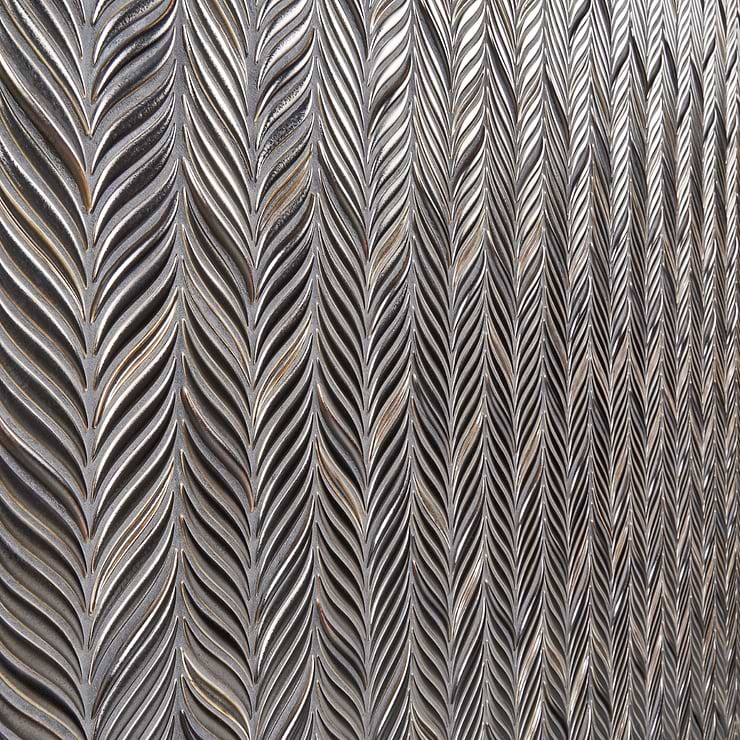 Nabi Alula Metallic Gunmetal Gray Chevron Matte Glass Mosaic Tile