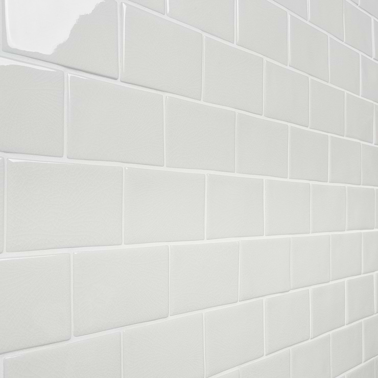 Nabi Subway Glacier White 3x6 Crackled Glossy Glass Tile