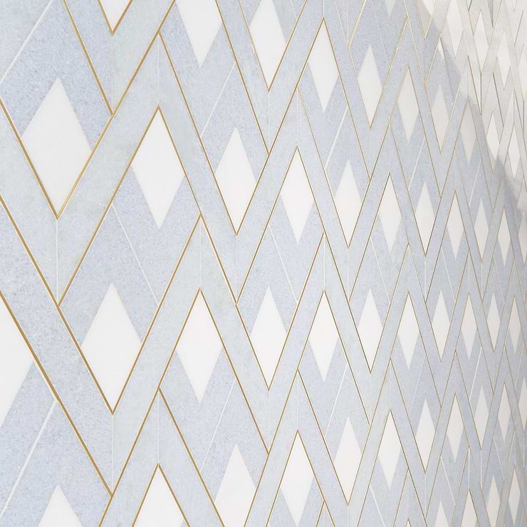 Zeta Celeste Blue Polished Marble and Brass Watejet Mosaic Tile