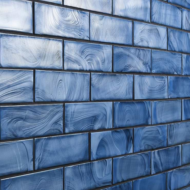 Magico Iridescent Sky Blue 2x6 Polished Glass Mosaic Tile