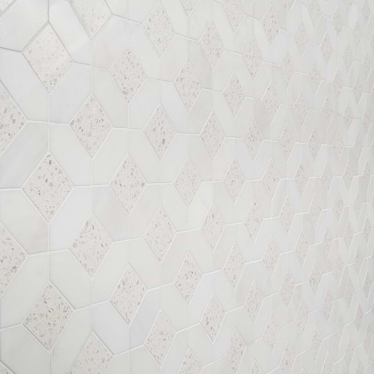 Cleopatra Diamond Salt White Terrazzo and Bianco White Marble Polished Mosaic Tile