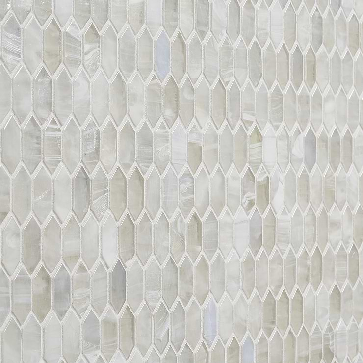 Flicker Iridescent Mist White 1/4" x 1" Polished Glass Mosaic Tile