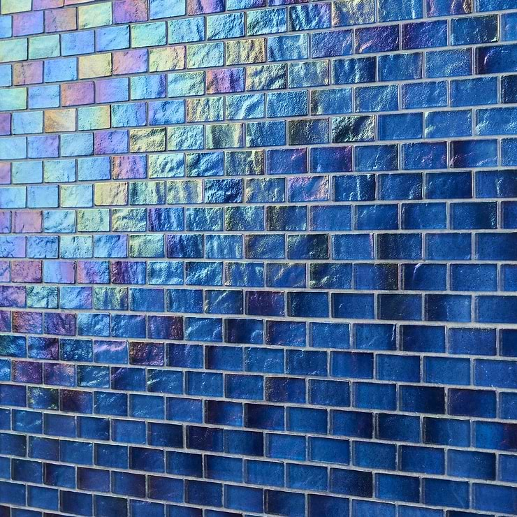 Splash Lagoon Blue 1x2 Polished Glass Mosaic Tile