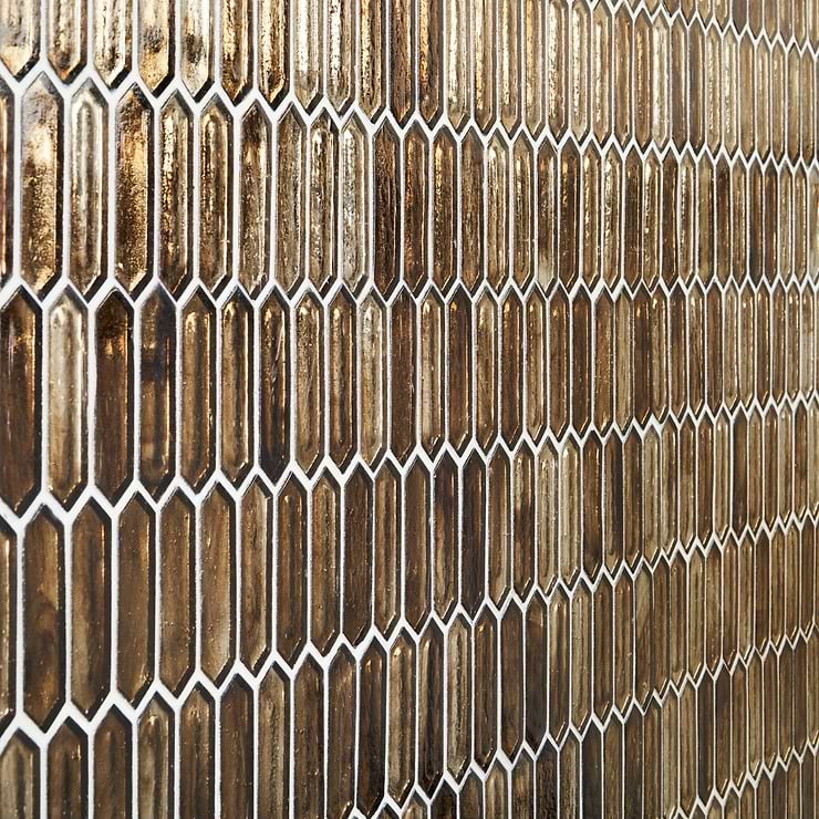 Komorebi Picket Canal Golden Brown 1x3 Polished Glass Mosaic Tile