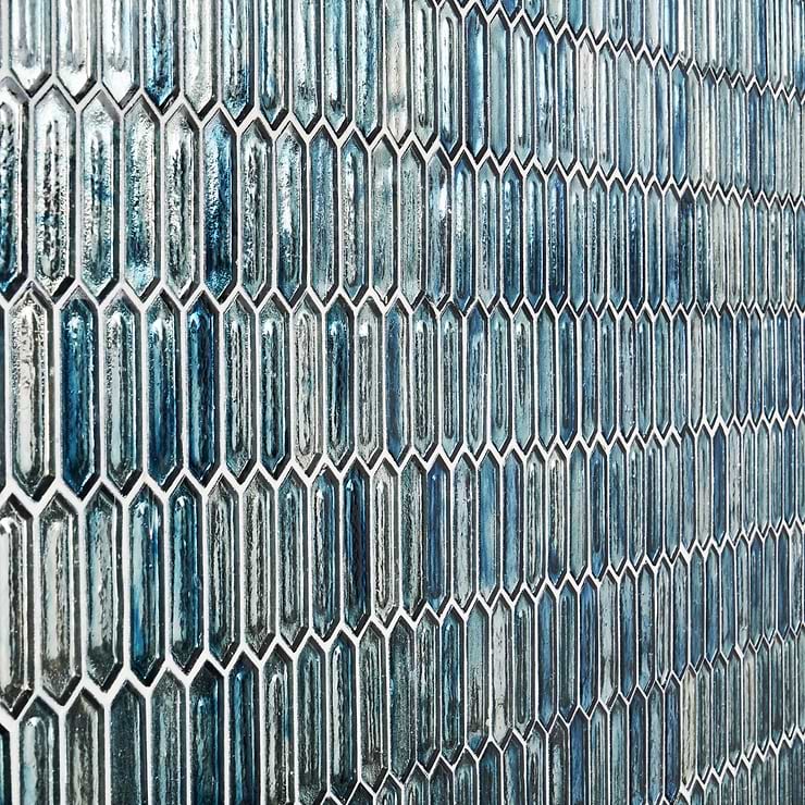 Komorebi Picket Jet Stream Blue 1x3 Polished Glass Mosaic Tile