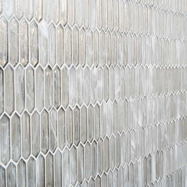 Komorebi Picket Mineral Ice Gray 1x3 Polished Glass Mosaic Tile