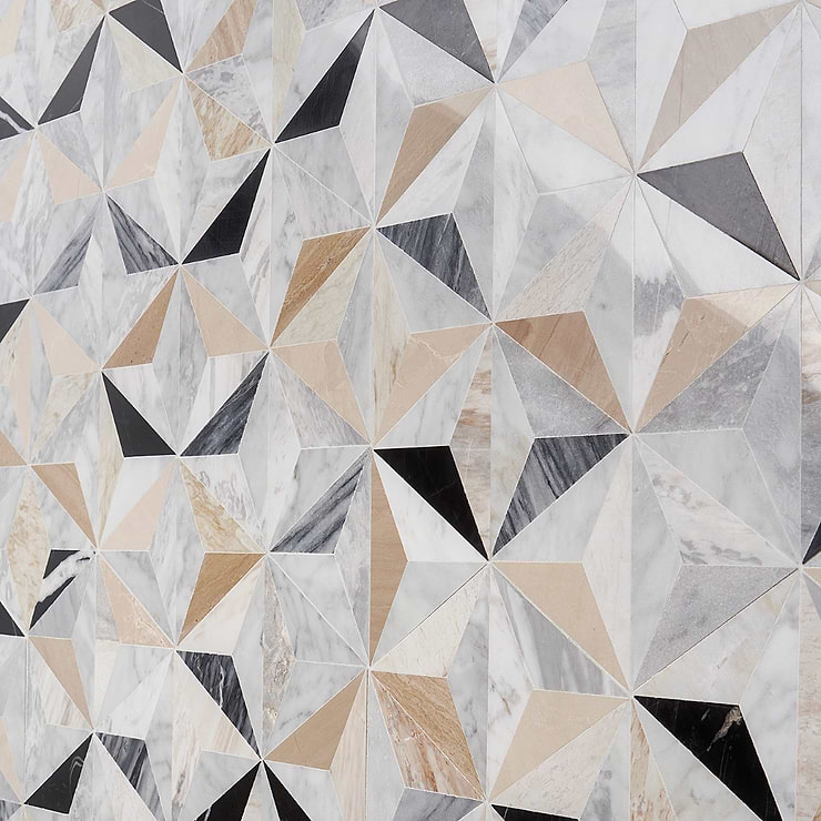 Phantasm Harvest Cream and Gray Polished Mixed Marble Mosaic Tile