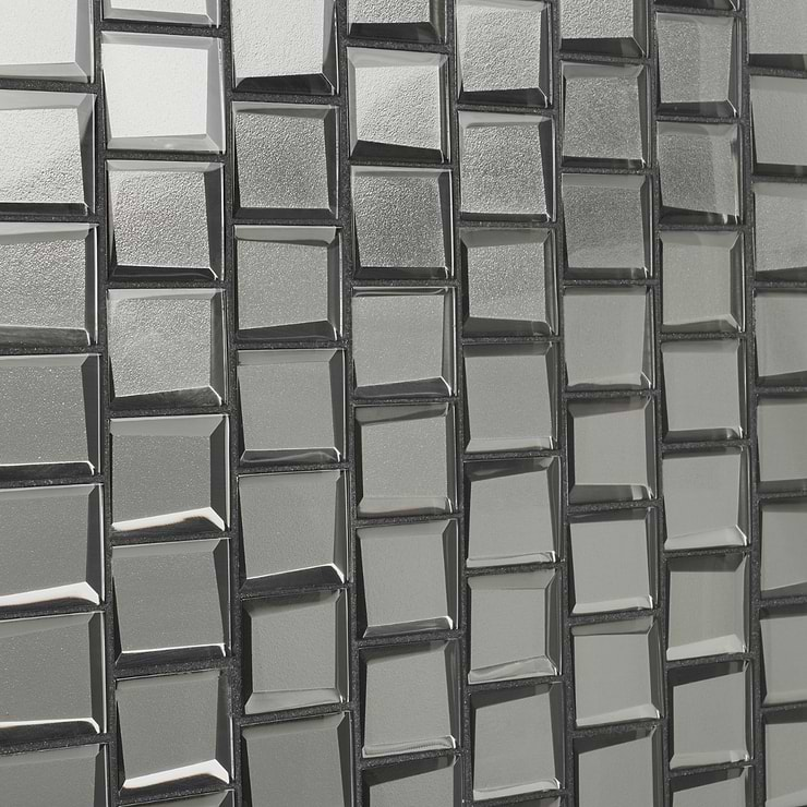 Rumi Glam Platinum Silver 2x3 Polished Mirrored Glass Mosaic Tile