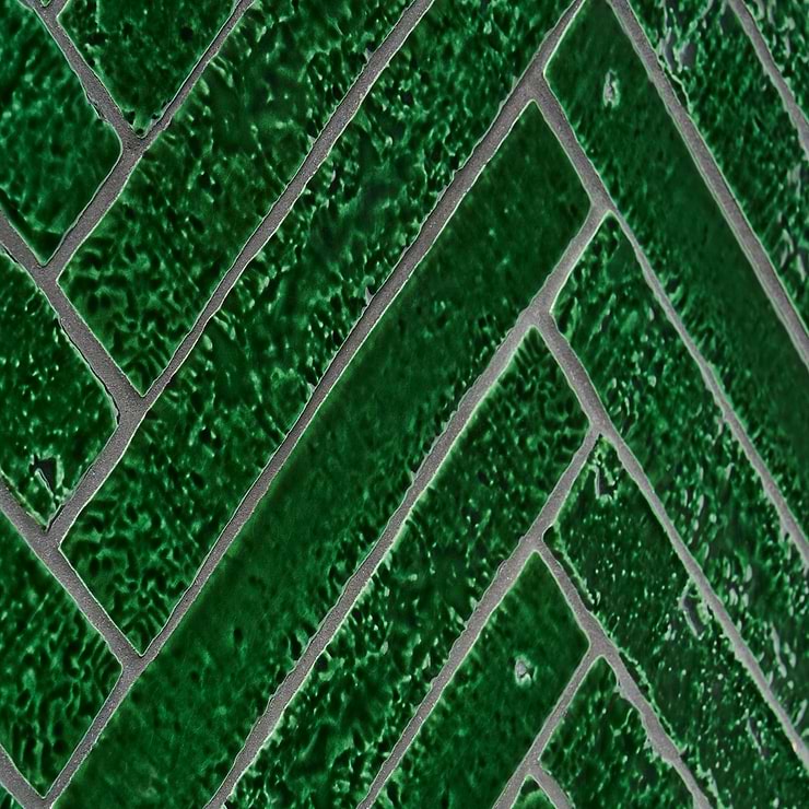 Wabi Sabi Emerald Green 1.5x9 Crackled Glossy Ceramic Tile