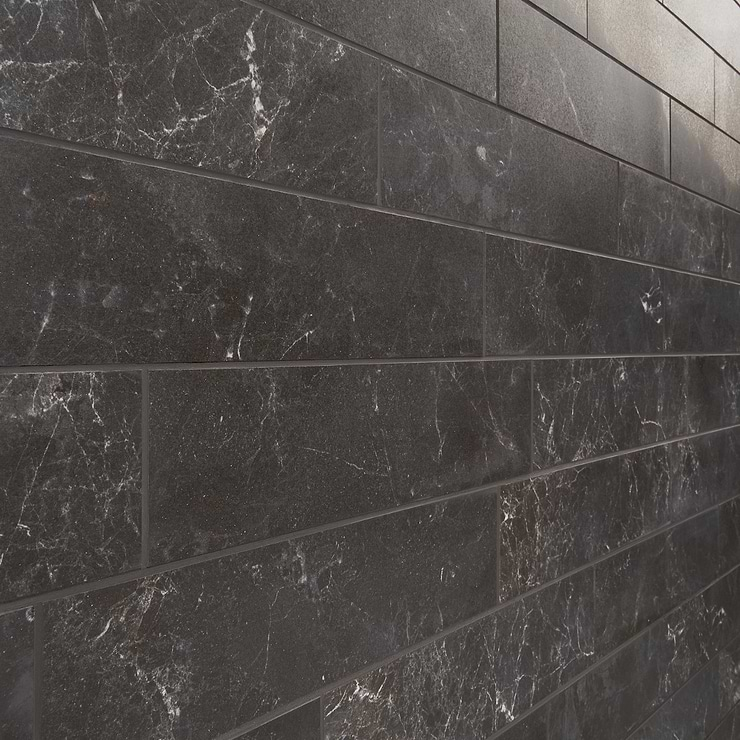 Marmo Perfetto Nero Black 4x16 Semi-Polished Porcelain Tile