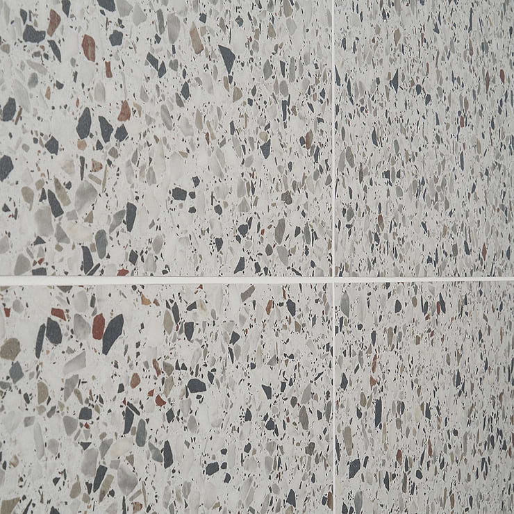 Kobe Flakes Ice White 24x24 Terrazzo Look Matte Porcelain Tile