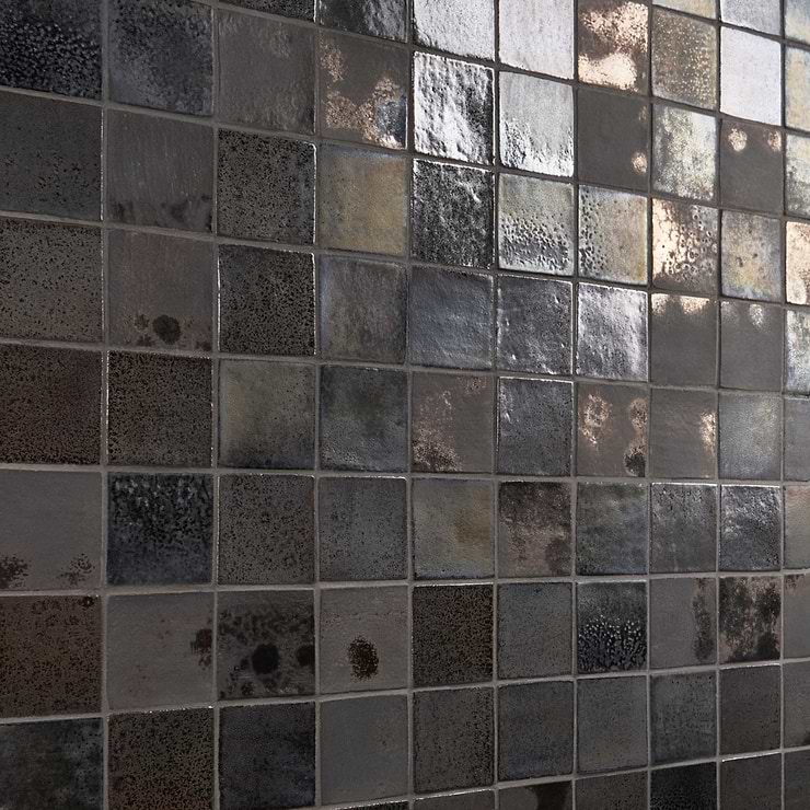 Emery Bronze and Silver Mixed Metallic 4x4 Square Handmade Crackled Terracotta Subway Tile