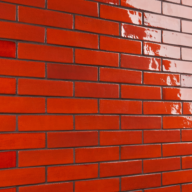 Emery Orange 2x8 Handmade Crackled Terracotta Polished Subway Tile