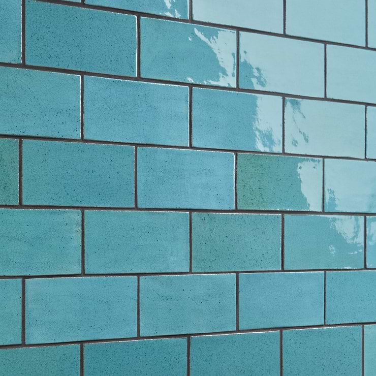 Emery Blue 4x8 Handmade Crackled Glossy Terracotta Subway Tile