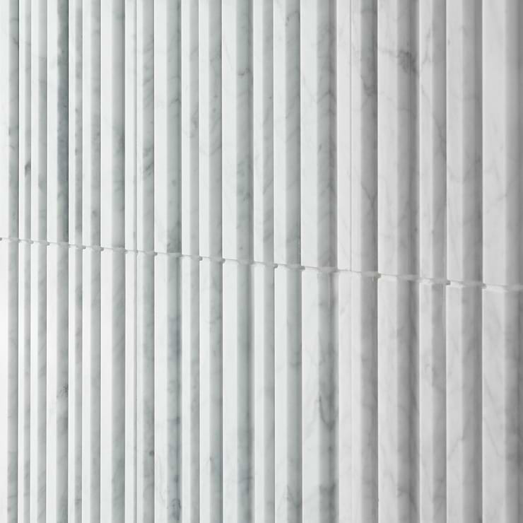 Stonework Barcode Carrara White 12x24 3D Polished Marble Tile