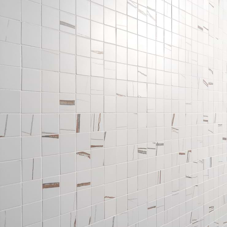 Minera Sahara Blanco White 2x2 Marble Look Matte Mosaic Tile