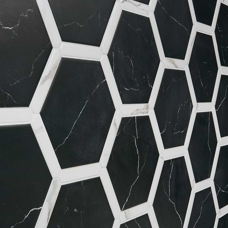 Sagon Nero Black 9" Hexagon Matte Porcelain Tile