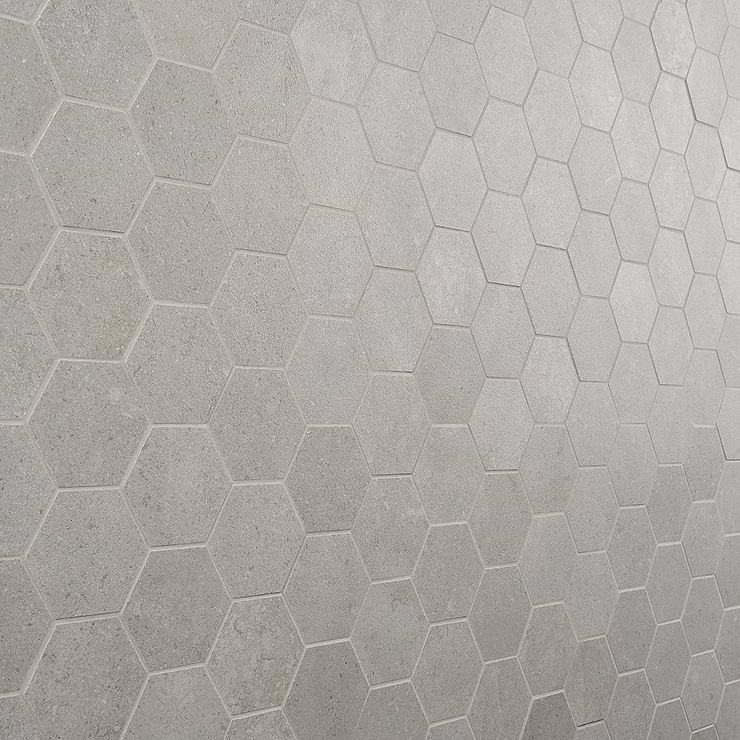 New Rock Fumo Light Gray 3" Hex Limestone Look Matte Porcelain Mosaic Tile