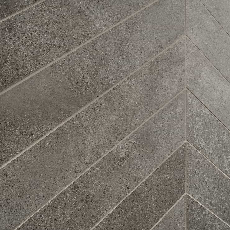 New Rock Fossil Dark Gray 4x21 Chevron Limestone Look Matte Porcelain Tile