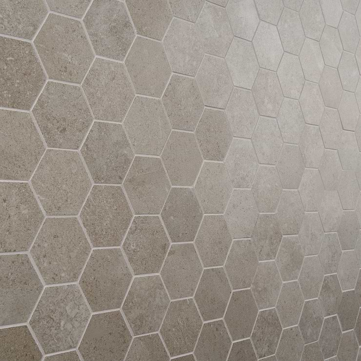 New Rock Tortora Beige 3" Hex Limestone Look Matte Porcelain Mosaic Tile