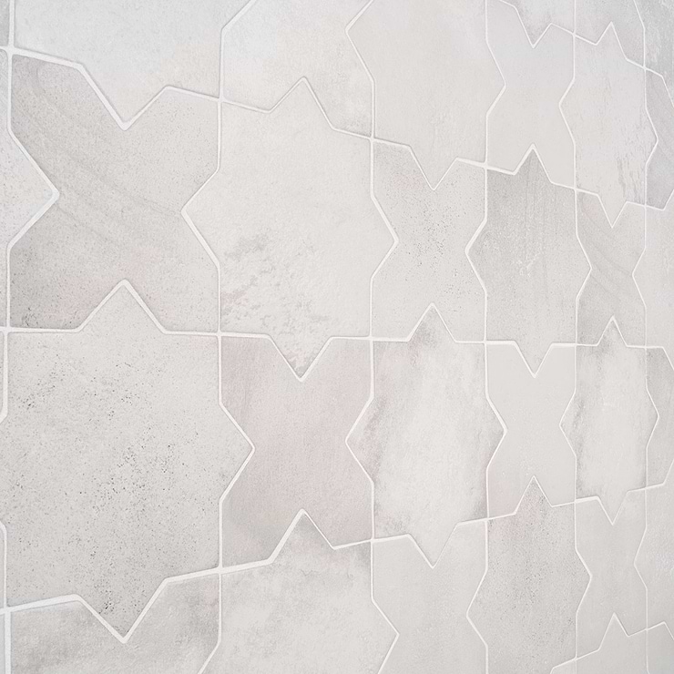 Parma White Matte Star and White Matte Cross 6" Terracotta Look Porcelain Tile