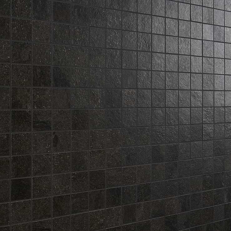 Acadia Charcoal Black 2x2 Limestone Look Matte Porcelain Mosaic Tile