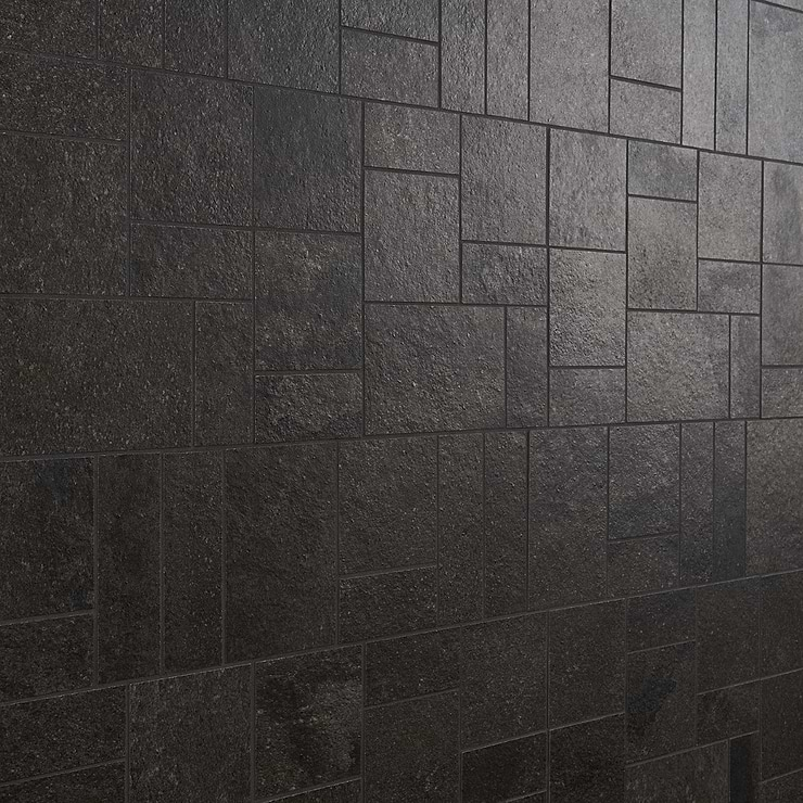 Acadia French Pattern Charcoal Black Limestone Look Matte Porcelain Mosaic Tile