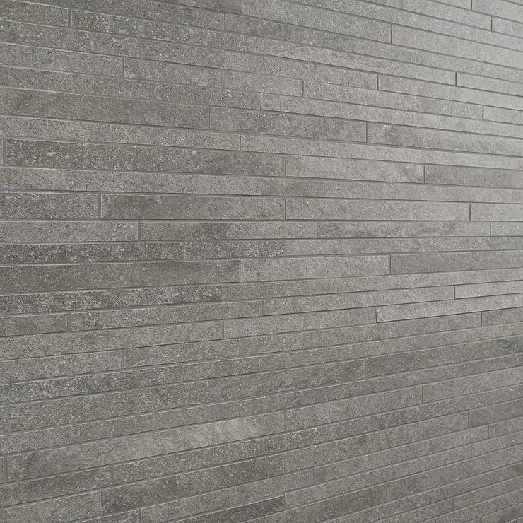 Acadia Thin Strip Slate Gray Quartz Look Matte Porcelain Mosaic Tile