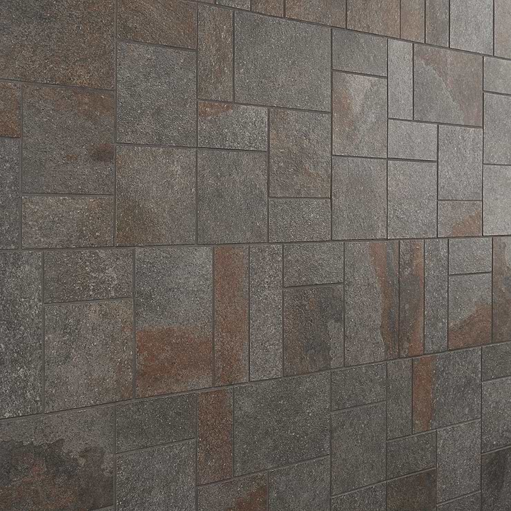 Acadia French Pattern Iron Gray Slate Look Matte Porcelain Mosaic Tile