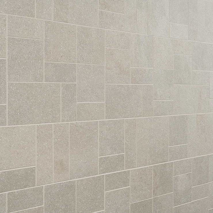 Acadia French Pattern Warm Linen White Limestone Look Matte Porcelain Mosaic Tile