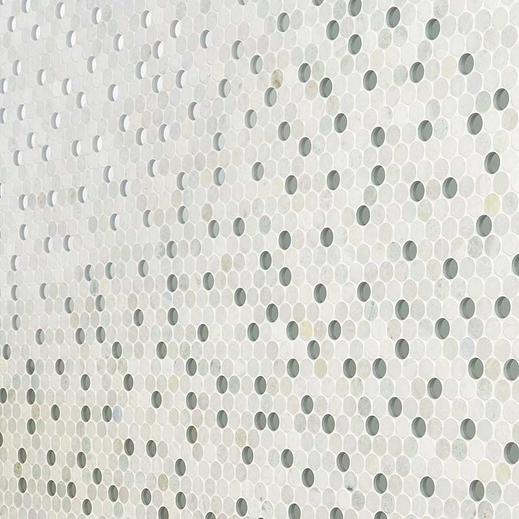 Reflection Ming Green With Mirror 1" Penny Round Polished Marble & Glass Mosaic Tile