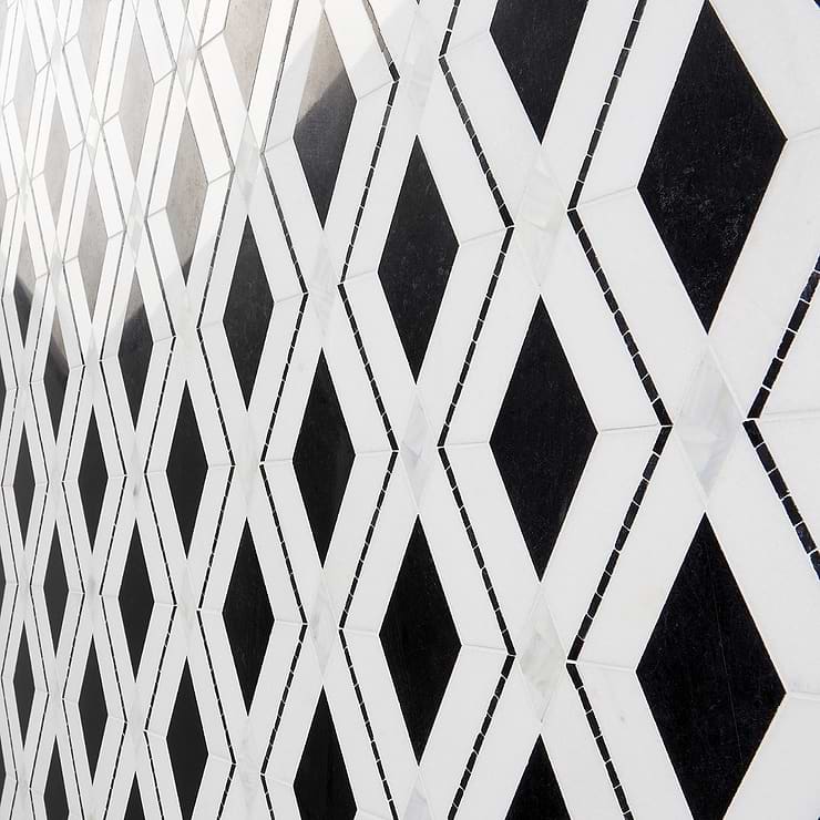 Diana Nero Black & White Polished Marble and Pearl Mosaic Tile