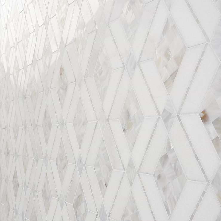 Diana White Polished Marble and Pearl Mosaic Tile