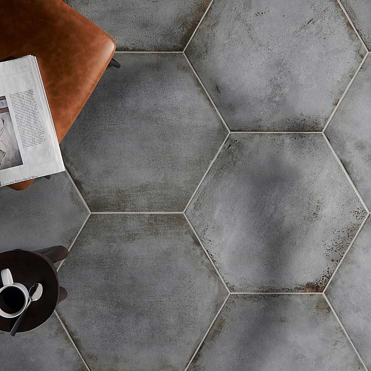 Angela Harris Flatiron Gray 20" Large  Hexagon Matte Porcelain Tile