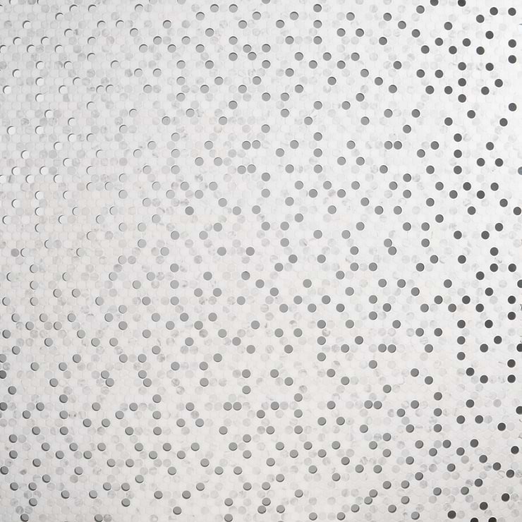Reflection White Carrara Thassos Marble & Mirror 1" Penny Round Polished Mosaic Tile