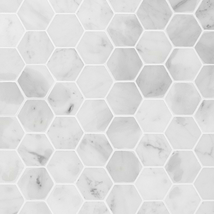 Carrara 2" Hexagon Polished Marble Mosaic Tile