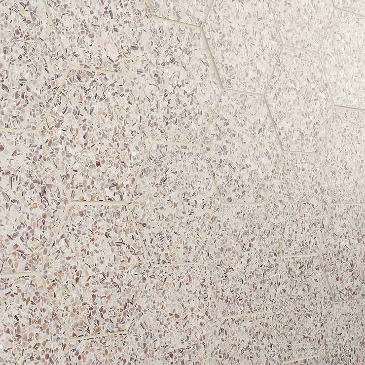 Reef Cream 8" Hexagon Polished Pearl Terrazzo Tile