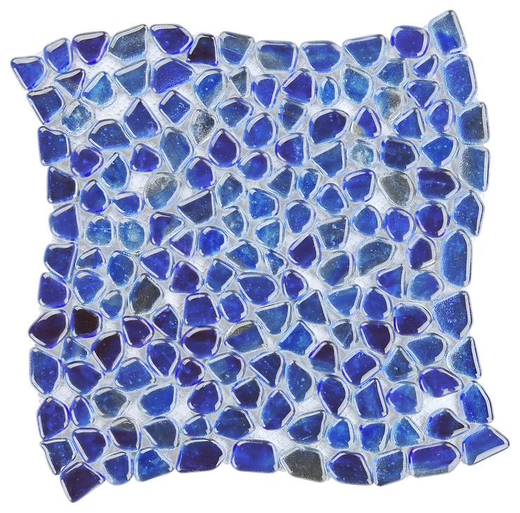 Komorebi Pebble Athens Blue Polished Glass Mosaic Tile