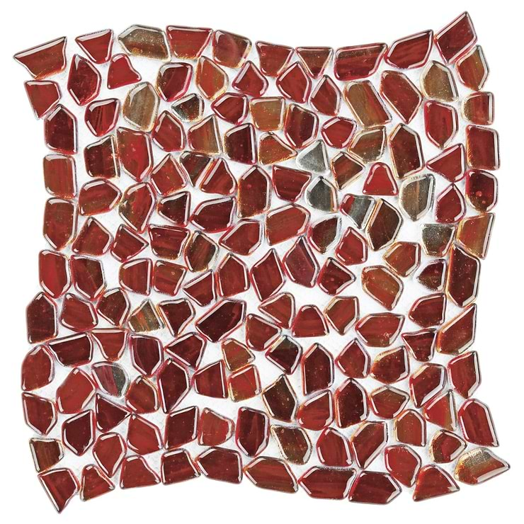 Komorebi Pebble Bonfire Red Polished Glass Mosaic Tile